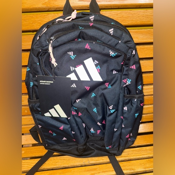 Adidas Black Backpack with Pink and Blue Accents - Picture 1 of 3